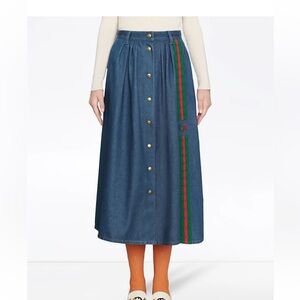 Gucci : interlocking g web denim midi skirt